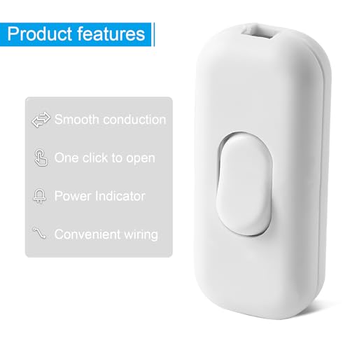 2 Stück Inline Schalter Zwischenschalter,Kabelschalter, 2-adrige und 3-adrige Zuleitungen, für alle Arten von Elektrischen Lampen, Tischlampen (weiß)