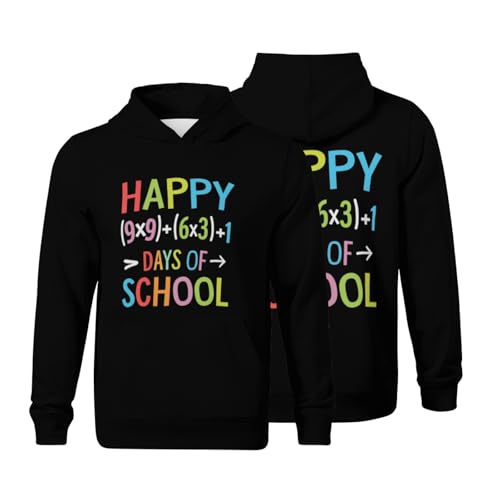 Kids Funny Math Teacher Math Formula 100 Days Of School 100th Day Boys Girls Lightweight Kangaroo Pocket Fleece Hoodies