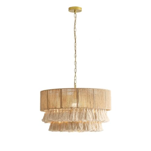MTNROO Lámparas Colgantes Cuerda De Cáñamo Tejidas A Mano Lámpara Techo Estilo Pastoral Beige Lámpara Colgante Clásica De Playa Costera Pantalla Techo Pastoral Con Borlas Para Restaurantes Comida