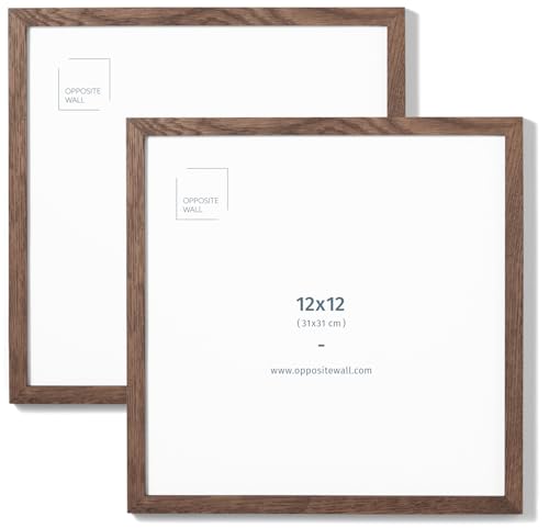 Opposite Wall - 12x12 in - Dark Solid Oak Wood Picture Frame - Lightweight, Versatile & Shatterproof - Wall Hanging Poster or Photo Frame - Wall Decor for Office, Gallery & Home - 2 Pack