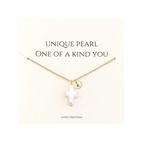 Pearl Cross Necklace for Women, Gold Initial E Necklaces 14K Gold Plated, Cute Dainty Baroque Pearl Cross Pendant Necklace Jewelry Gift Cover