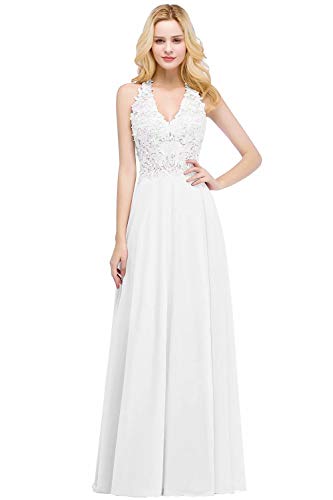 MisShow Ballkleid Lang Damen Floraler Spitze Mit Besticken Perlen Brautjungfernkleid Lang