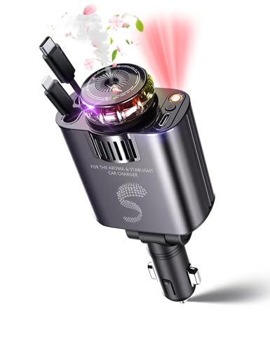 Retractable Car Charger USB C Fast Charging 120W Car Accessories Cigarette Lighter Adapter with Aromatherapy Starlight Car Charger iPhone16 15 14 13 12 11 Essentials Gifts for Traveler Men Women