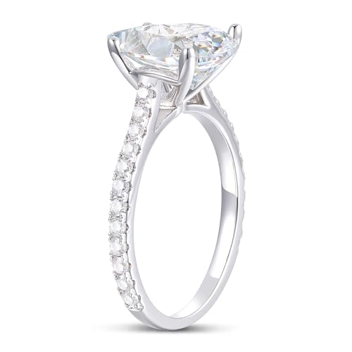 14K White Gold Moissanite Engagement Ring 3 Carat 8x10mm Pear Cut Moissanite Rings 14k White Gold Engagement Ring 4-Prong Pear Cut Moissanite Rings2