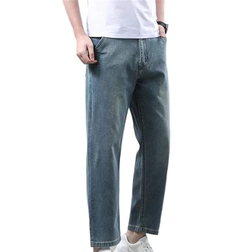Men's Summer Jeans Thin Cotton Stretch Pants Casual Loose Straight Nine-Point Denim Trousers Fashion