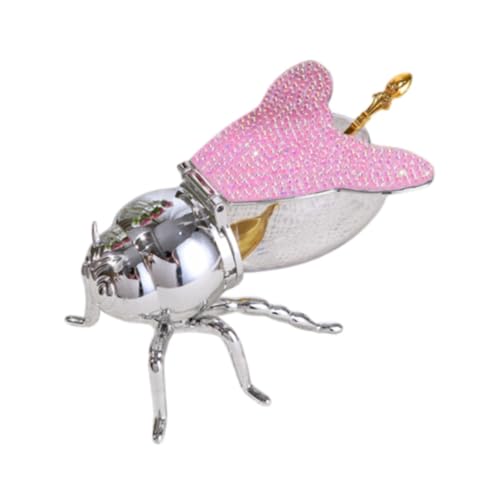 Bothyi Bee Shaped Honey Jar Bee Seasoning Jar Creative Decorative with Spoon Condiment Pot Spice Pot for Festive Kitchen Dinner Home, Argent pink