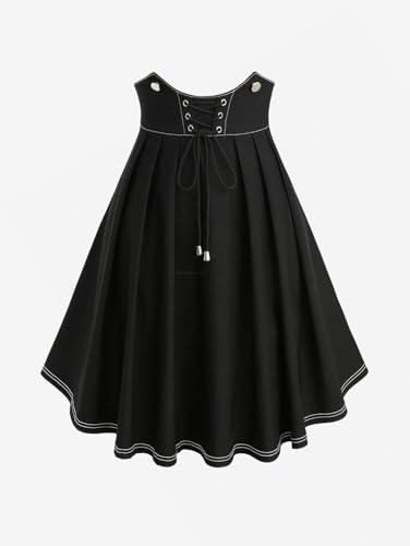 ROSE GAL Plus Size Womens Casual Suspender Skirt Back Zipper Lace-up Topstitching Skirt3