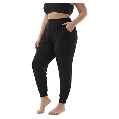 ZERDOCEAN Women's Plus Size Casual Stretchy Relaxed Lounge Pants Black 2X Cover