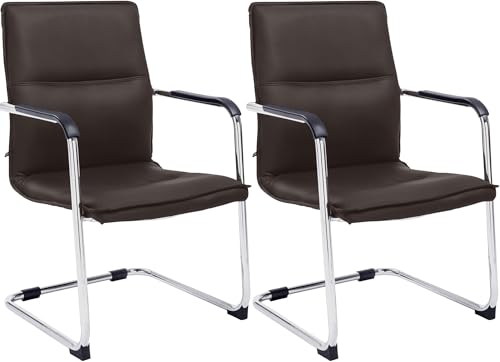 CLP Freischwinger Stühle 2er Set mit Armlehnen Seattle, Moderne Esszimmerstühle gepolstert mit Kunstlederbezügen, Gestelle in Chromoptik, Farbe:braun