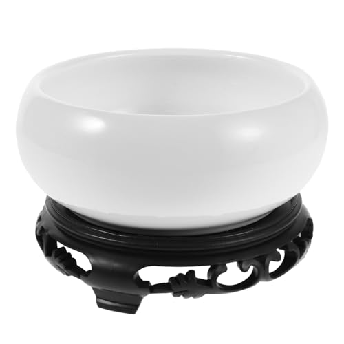 IWOWHERO Vaso Idroponico in Ceramica per Piante Acquatiche Fioriera Larga e Bassa con Base in Plastica Ciotola per Ninfee e Bonsai Decorazione Salvaspazio per Interni e Giardinaggio