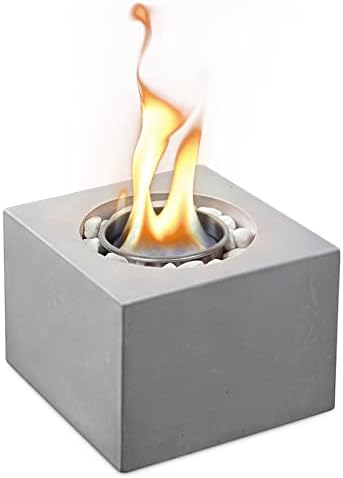 BRIAN & DANY Tabletop Concrete Bio Ethanol Fireplace, Square Portable Bioethanol Fire Pit Bowl for Outdoor and Indoor