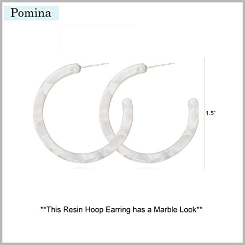 Pomina Lightweight Marble Acrylic Resin Hoop Earrings Basic Fashion White Hoop Earrings For Women Girls (White) #TOP4