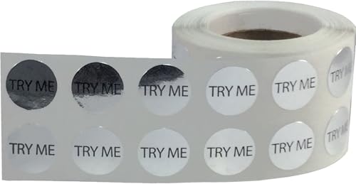 InStockLabels.com Metallic Silver Try Me Stickers, 1/2 Inch Round, 1000 Labels on a Roll