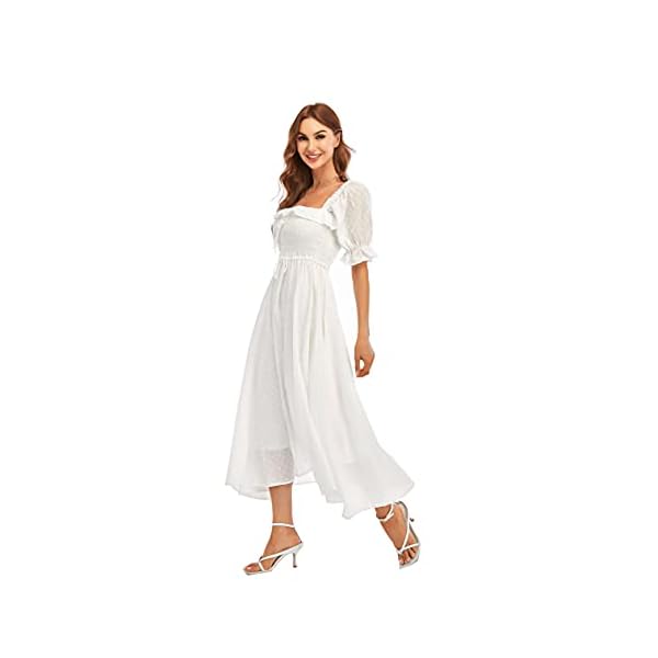 RYIposha-Women-Vintage-Elastic-Square-Neck-Ruffled-Half-Sleeve-Summer-Backless-Beach-Flowy-Maxi-Dresses R.YIposha Women Vintage Elastic Square Neck Ruffled Half Sleeve Summer Backless Beach Flowy Maxi Dresses,8-10,White
