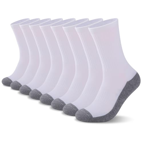 Heatuff 8 Pairs Mens Cushioned Crew Socks, Moisture Wicking Athletic Work Socks