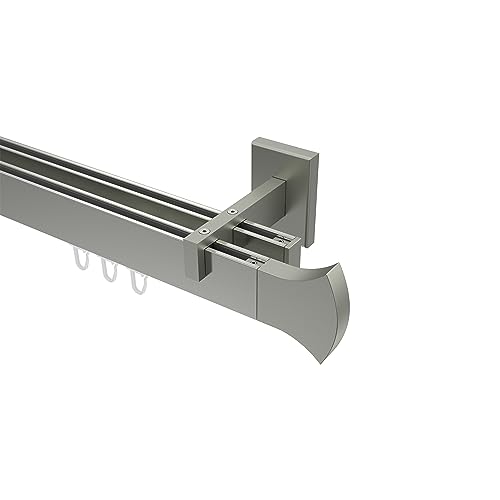 Interdeco eckige Innenlauf Gardinenstangen Edelstahl Optik 2-läufig Typ 10213021, 180 cm