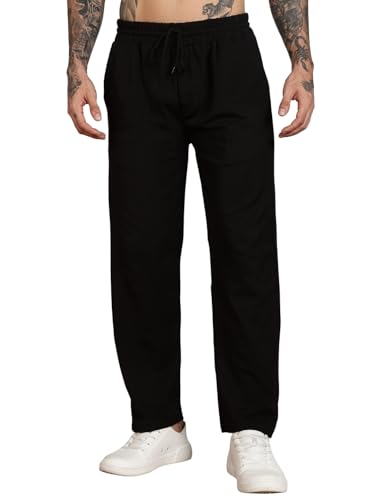 Image of Men's Slim Fit Trouser | Casual Bottoms with Elastic Waist & Drawstring | Soft Stretchable Fabric | Stylish Straight Fit Trousers for Office, Travel & Daily Use