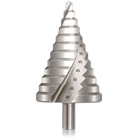 CYLBAQ 6-60MM Large HSS Spiral Step Drill Bit, HSS Step Cone Drill Titanium High Speed Steel 4241 for Cutting Holes in Steel, Aluminum Copper, Stainless Steel, Brass, Plexiglass, Wood and Laminates Cover