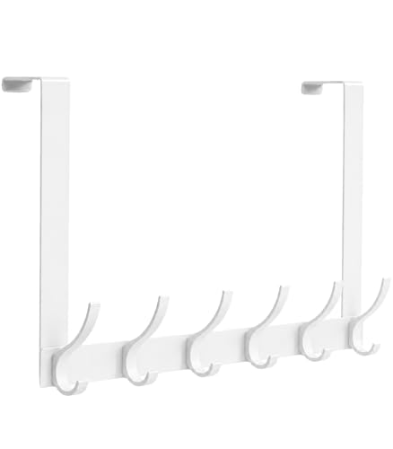 Peasulin Over The Door Hook Rack 11 6 Double Hooks 12 Hanging Positions Fits 1-3/4 Doors White Anti-Scratch 4 Pads Over Door Towel Coat Rack Bathroom Bedroom Entryway