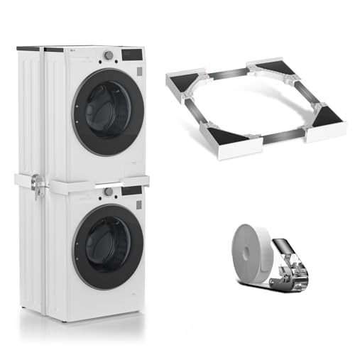 Kit Sovrapposizione Lavatrice Asciugatrice Universale,Supporto Lavatrice Asciugatrice con Cinghie Cricchetto,Misura Regolabile 48-69 cm,Salvaspazio