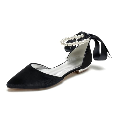 Women Pointed Toe Pearl Wedding Flats Bridal Shoes Prom Evening Bridal Party Dress Flats1.5Cm