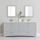 Spring Mill Cabinets Emlyn 72 Inch Double-Sink Bathroom Vanity with White Top, 2 Cabinets, 2 Drawers, 72.5' W x 18.75' D, Pearl Gray