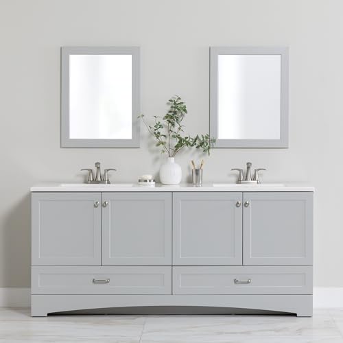 Spring Mill Cabinets Emlyn 72 Inch Double-Sink Bathroom Vanity with White Top, 2 Cabinets, 2 Drawers, 72.5