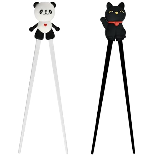 2 Pairs Training Chopsticks Set Panda & Lucky Cat Beginner Chopsticks Reusable Non-Slip Heat-Resistant Learning Chopstick for Eating Asian Noodles Ramen Food (Cat + Panda Set)