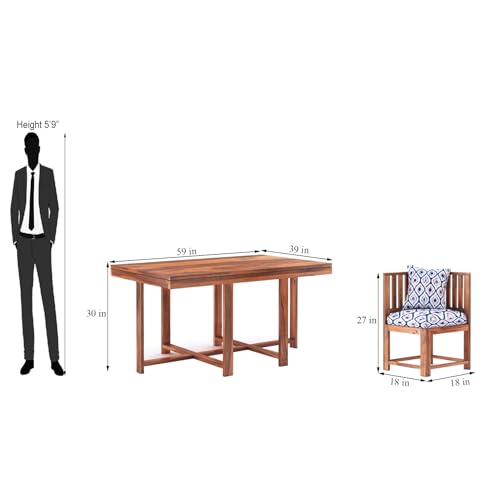 Image of Sheesham Wood 6 Seater Dining Table with 6 Cushion Chairs 6 Seater Wooden Dining Room Set Wooden Dinner Table Furniture for Living Room Home (Chestnut Teak)