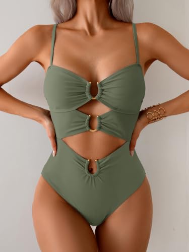 Image of Eomenie Womens Cutout One Piece Swimsuit with Ring Linked Sexy Monokini Bathing Suit for Beach Vacation