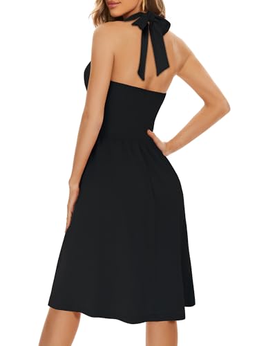 Image of ZABERRY Women Summer Sundresses Halter Neck Deep V Tie Backless Floral Ruched Vacation Beach Dresses 2025 with Pockets