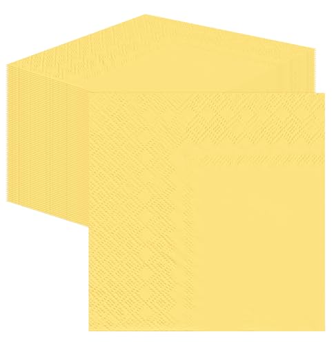 SietDESEO 50 Pieces Yellow Napkins Disposable 3-Ply Yellow Cocktail Napkins Paper Dinner Napkins for Birthday Baby Shower Wedding Party Beverage Napkin