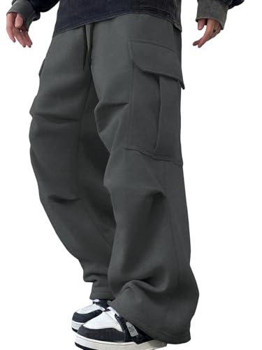 ZAFUL Men's Casual Cargo Pants Hiking Pants Workout Drawstring Jogger Sweatpants Athletic Pants Pocket 0-1Grey XL