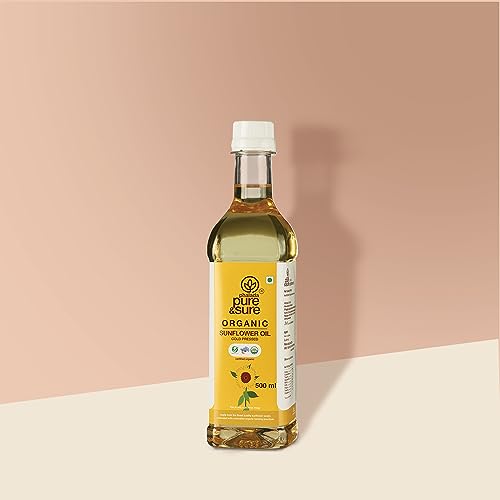 Image of Phalada Pure & Sure Pure & Sure Organic Sunflower Oil | Sunflower Oil for Cooking | High in Antioxidants, Delicious & Healthy Sunflower Cooking Oil (500 ml) (Pack of 2)