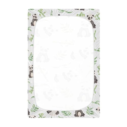 Image of Fitted Crib Sheets Panda Stretchy Portable Playard Sheets for Baby Toddler, Breathable Soft Mini Crib Mattress 39 x 27 in for Boys and Girls