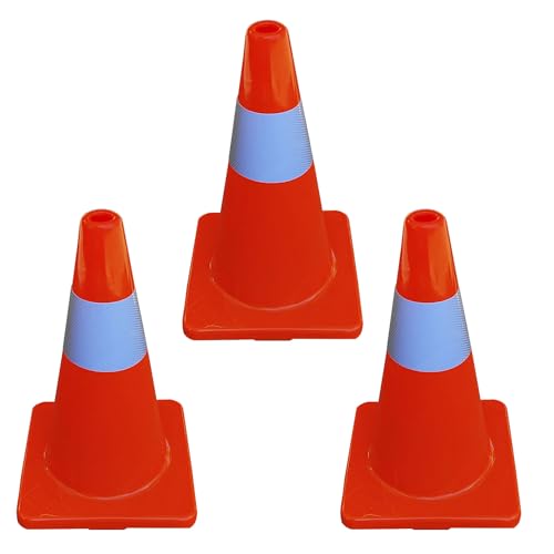 ADO - Cono naranja de señalizacion para tráfico o obras. PVC 45 cm. Reflectante (3- Conos)