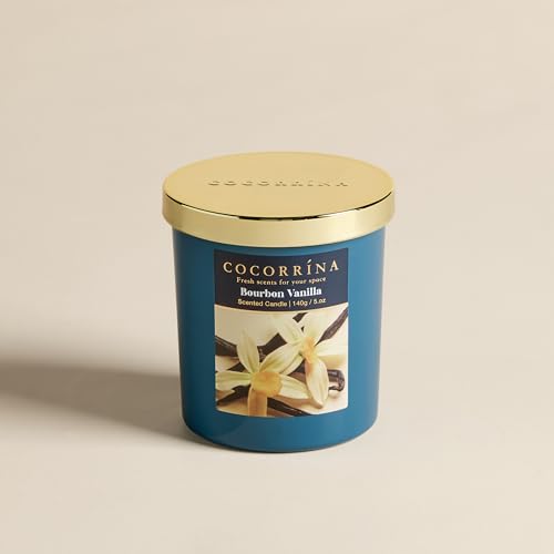 COCORRÍNA Duftkerze aus Sojawachs im Glas 140g, Bourbon Vanilla, 31 Stunden Brenndauer, Baumwoll-Docht, natürliche Aromakerze als Geschenk für Frauen & Männer, ideal für Weihnachten, Geburtstag