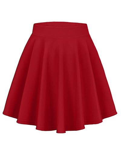 Mini Skirts for Women Basic Skater Pleated Flowy High Waisted Casual Short Skirt(Red L)