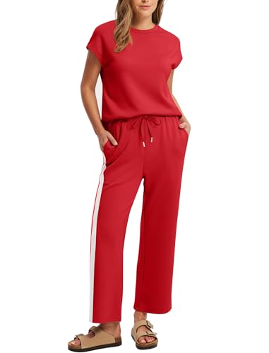 Image of Sampeel Two Piece Sets for Women Summer Vacation Outfits Cap Sleeve Tops Lounge Matching Sets Clothing Beach Fashion Clothes