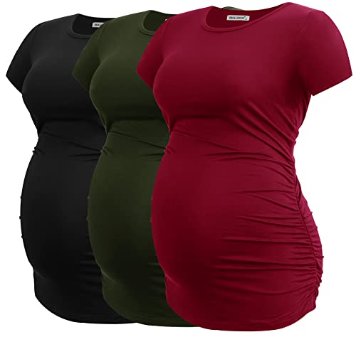 Image of Smallshow Women's Maternity Tops Side Ruched Tunic T-Shirt Pregnancy Clothes