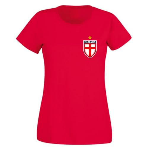 Second Ave Womens Ladies England Flag Badge Euros World Cup Football Red T Shirt Top Kit