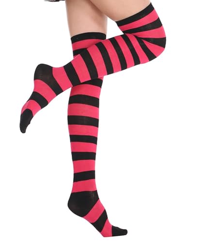 Image of Womens Thigh High Socks Athletic Stripe Cute Colorful Over the Knee High Sock Colorful Long Tube Sock