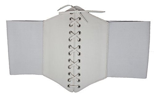 TFJ Women Winter White Elastic Corset Belt High Waist Faux Leather Wide Size M L XL4