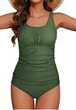 Zando High Neck Tankini Swimsuits with Shorts Modest Two Piece Swimsuits for Women Tummy Control 2 Piece High Waisted Bathing Suits for Older Women Over 50 Two Piece Tankini Sets Army Green L