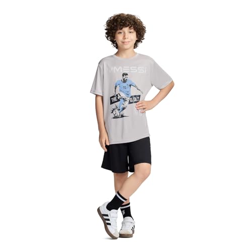 Image of Messi Boys' Lifestyle Short Sleeve Top, Loose-Fit Shirt with Logo, Comfortable, All-Day Wear
