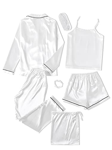 LYANER Women's Pajamas Set 7pcs Silk Satin Sleepwear Loungewear Cami Shirt Pj Set2