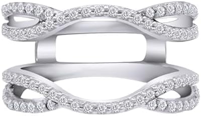 Finecreation_usa !! Curve Enhancer Ring Wrap with Lab Created Diamond Accents, Double Layered CZ Bridal Set, Sterling Silver and 14K Gold Finish