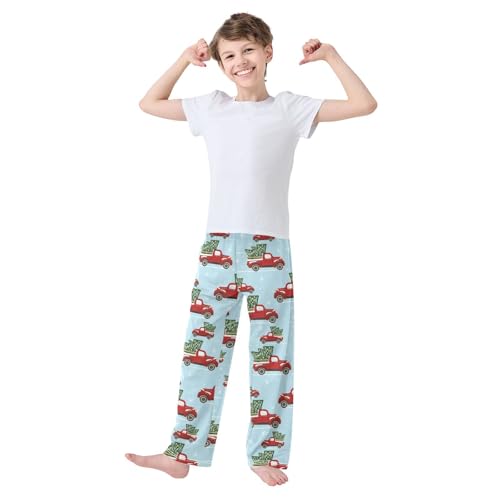 ZZKKO Christmas Pickup Truck Tree Blue Boys Pants for Kids Jogger Pants with Pockets S-XL2