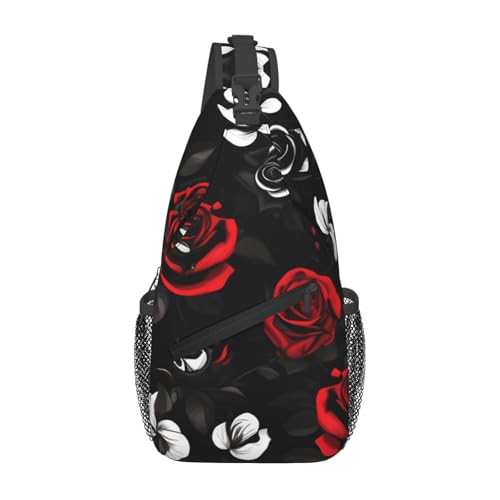 Mochila cruzada con estampado de rosas negra blanca y roja miniatura 1