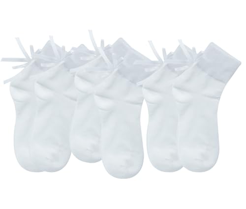 Image of Women's Bow Crew Socks - Cotton Sweet Lolita Dress Breathable Soft Girls' Socks - 3 Pairs